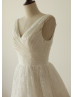 V Neck Ivory Lace Tea Length Vintage Wedding Dress